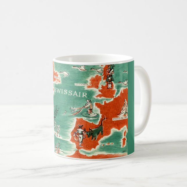 Vintage Illustrated Swissair Map Mug (Front Right)