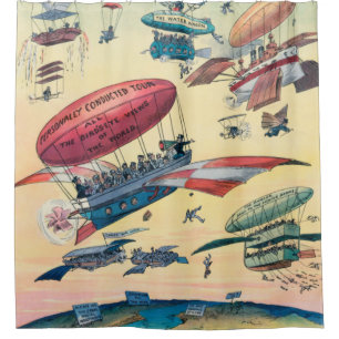 Vintage Illustration, Aviation, Retro Travel Shower Curtain