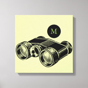 Vintage Illustration Binoculars Monogram Canvas Print