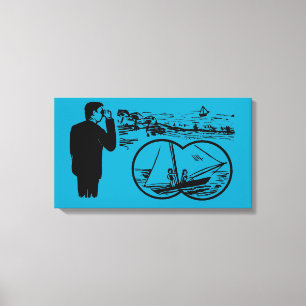 VINTAGE Illustration Binoculars Sailboat Canvas