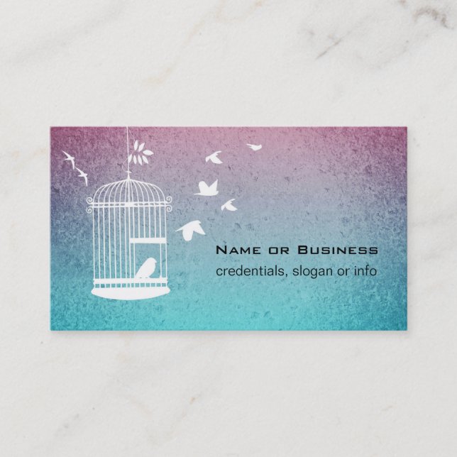 Vintage Illustration Bird in a Cage Business Card (Front)