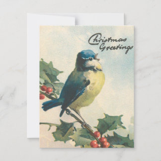 Vintage illustration bird winter Christmas card