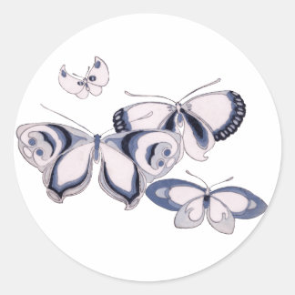 vintage illustration , Blue Butterflies Classic Round Sticker