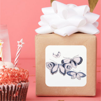 vintage illustration , Blue Butterflies Square Sticker