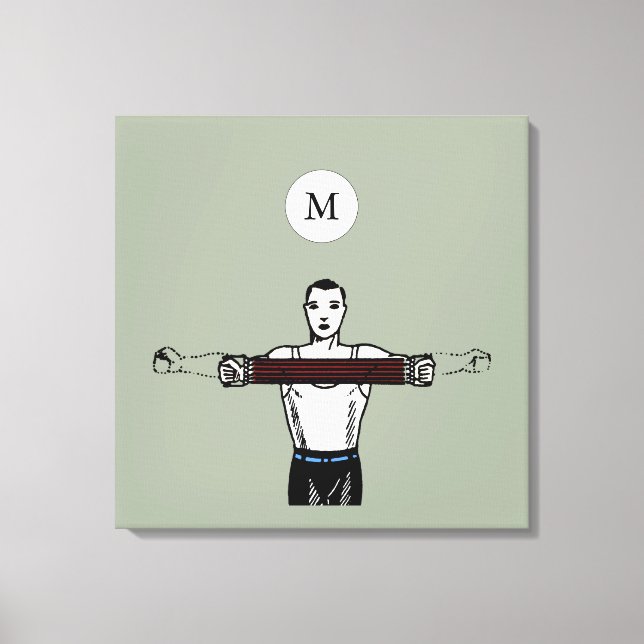 VINTAGE Illustration Body building Monogram Canvas (Front)