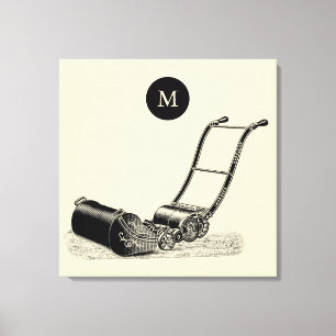 VINTAGE ILLUSTRATION British Lawn Mower Monogram C Canvas Print