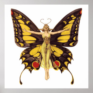 Vintage Illustration Butterfly Fairy Poster