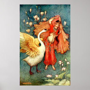 Vintage Illustration by Warwick Goble Swan Maiden Poster