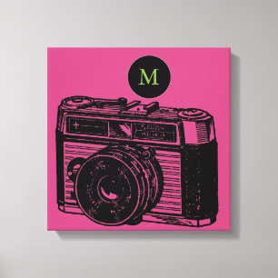 Vintage Illustration Camera 2 Monogram Canvas Print
