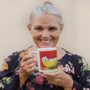Vintage Illustration Cat In Yellow Bowl Coffee Mug