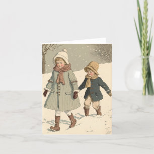 Vintage illustration children Christmas card