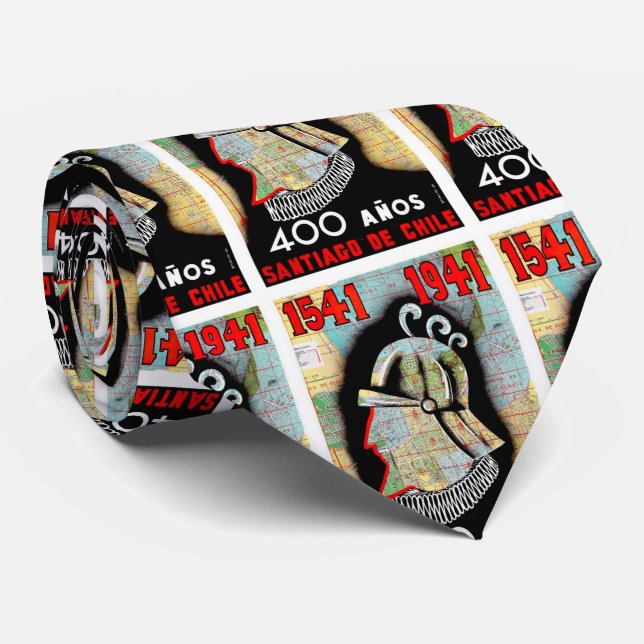 Vintage Illustration Chile Santiago Travel Tie (Rolled)