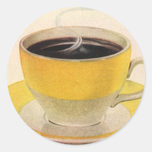 Vintage Illustration Coffee in a Yellow Cup Classic Round Sticker