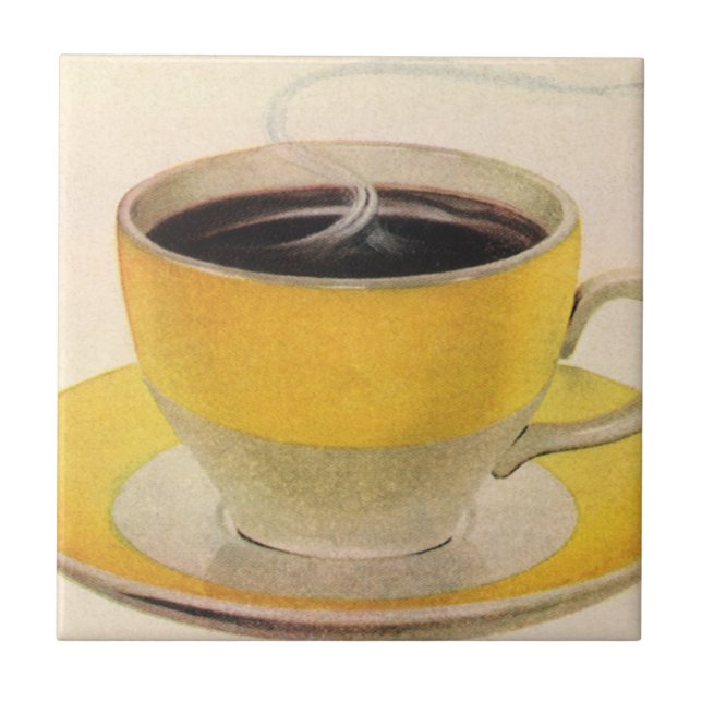 Vintage Illustration Coffee in a Yellow Cup Tile (Front)
