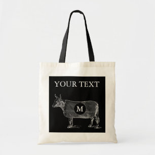 VINTAGE ILLUSTRATION Cow Blanket Monogram Tote Bag