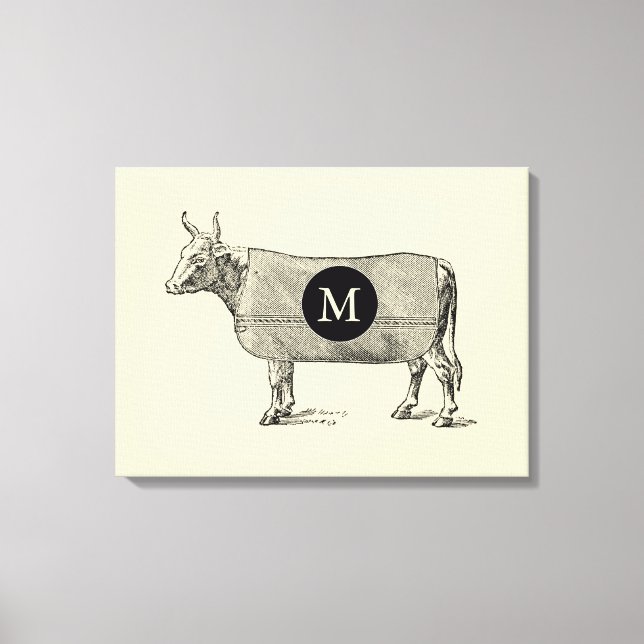 VINTAGE ILLUSTRATION Cow Monogram Canvas (Front)