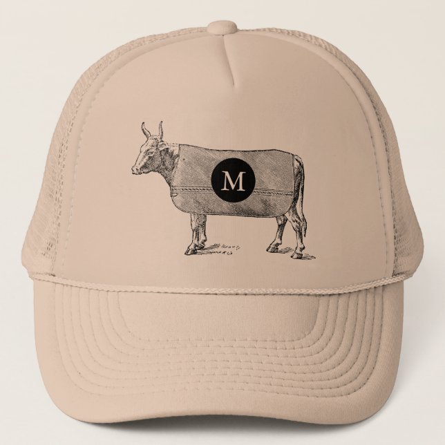 VINTAGE ILLUSTRATION Cow Monogram T Hat (Front)