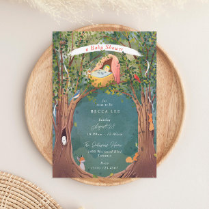 Vintage Illustration Cradle Tree Tops Baby Shower Invitation