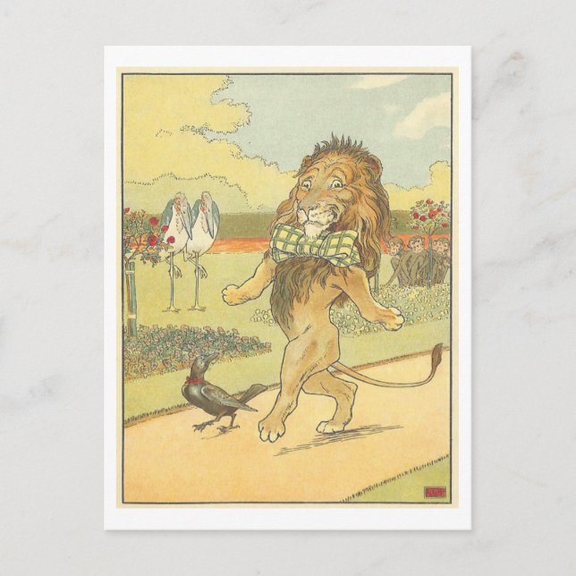 Vintage Illustration Dancing Lion with Bowtie Postcard (Front)