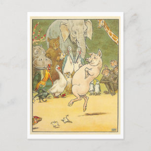 Vintage Illustration Dancing Pig / Animals  Postcard