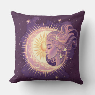 Vintage illustration Evening Lady Moon Cushion