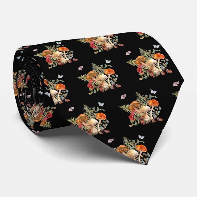 Vintage Illustration Floral Botanical Mushrooms  Tie (Rolled)