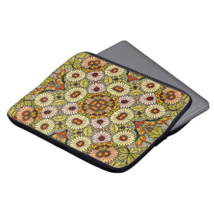 Vintage Illustration Flowers Butterflies Pattern Laptop Sleeve