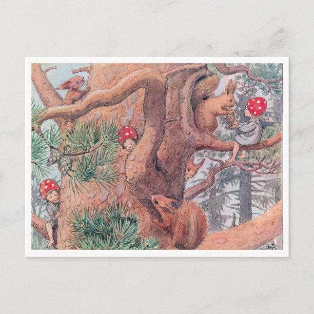 Vintage Illustration Forest Children Elsa Beskow Postcard (Front)
