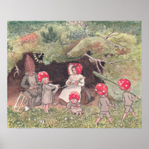 Vintage Illustration Forest Children Elsa Beskow Poster