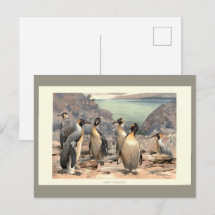Vintage illustration giant penguins Antarctic Postcard