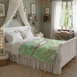 Vintage Illustration Green Girls Room Decoration Fleece Blanket