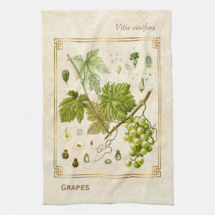 Vintage Illustration Green Grape Fruit Botanical Tea Towel