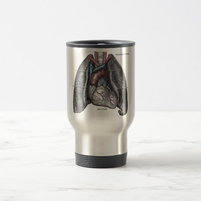 Vintage Illustration Grey's Anatomy Heart Lungs Travel Mug (Center)