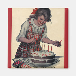 Vintage Illustration Happy Birthday Party Father Magnet