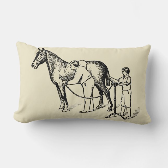 VINTAGE ILLUSTRATION Horse Clipping Lumbar Pillow (Front)