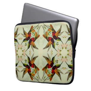 Vintage Illustration Hummingbirds and Flowers Laptop Sleeve