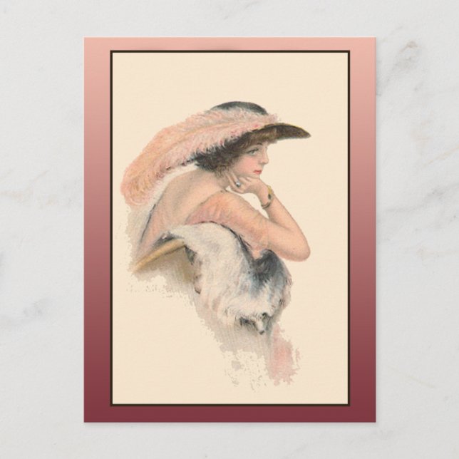 Vintage Illustration of a Beautiful Woman Postcard (Front)