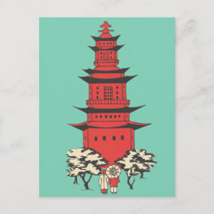 Vintage Illustration of a Chinese Pagoda Postcard
