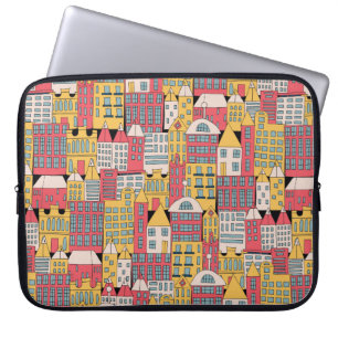 vintage illustration of a city building in the for laptop sleeve