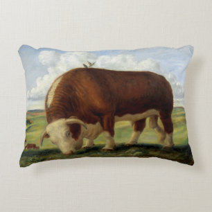 Vintage illustration of a Hereford bull Decorative Cushion