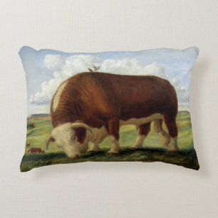 Vintage illustration of a Hereford cow and bull Decorative Cushion
