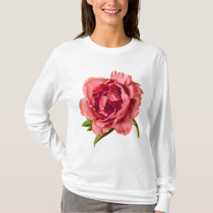 Vintage Illustration of a Large Coral Pink Peony T-Shirt
