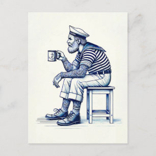 Vintage Illustration of a Sailor Drinking Coffee Postcard