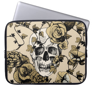 vintage illustration of a skull surrounded and cov laptop sleeve
