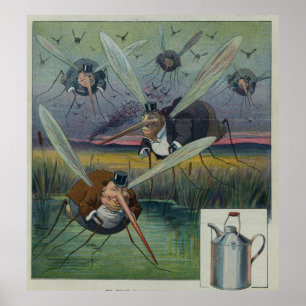 Vintage Illustration of Attacking Mosquitoes Poster