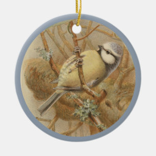 Vintage Illustration of Bluetit Ceramic Tree Decor Ceramic Tree Decoration
