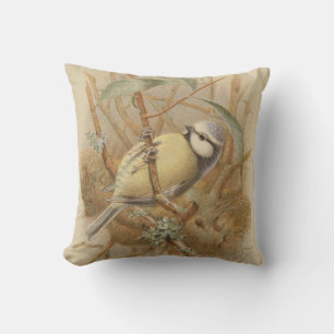 Vintage Illustration of Bluetit Cushion