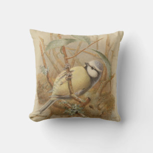 Vintage Illustration of Bluetit Cushion