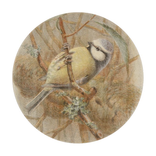 Vintage Illustration of Bluetit Cutting Board (Front)
