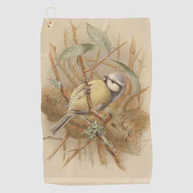 Vintage Illustration of Bluetit Golf Towel (Front)
